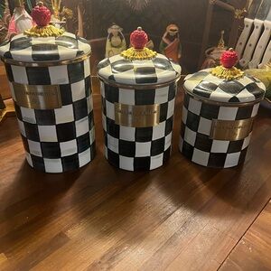 Set of MacKenzie-Childs Black and White Checkered Canisters